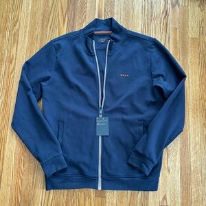 Navy Blue Zip Up Sweater with Stand-Up Collar